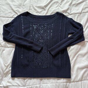 Womens Blue Sequined Long Sleeve Sweater Winter Holiday Christmas Y2K Retro